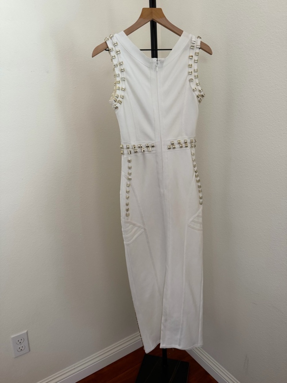 White Studded Bodycon Midi Dress - Picture 8 of 12